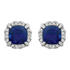 14k White Gold Created Blue Sapphire & 1/10 CTW Diamond Earrings
