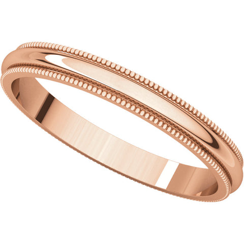 14k Rose Gold 2.5mm Milgrain Band, Size 6