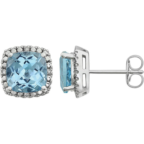 14k White Gold Sky Blue Topaz & .06 CTW Diamond Earrings