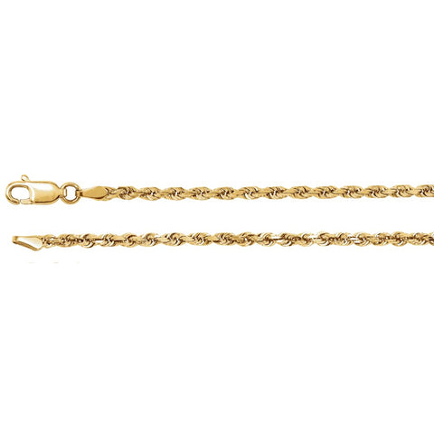 14k Yellow Gold 2.5mm Diamond Cut Rope 24" Chain