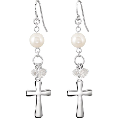 Sterling Silver 58.8x12.8mm Bridesmaid Dangle Cross Earrings with Packaging