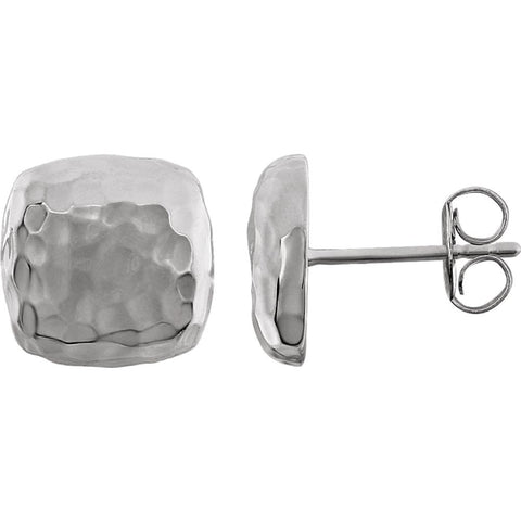 14k White Gold Hammered Square Earrings