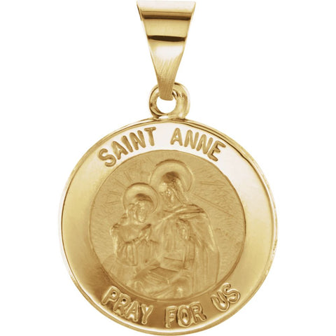 14k Yellow Gold 15mm Round Hollow St. Anne Medal