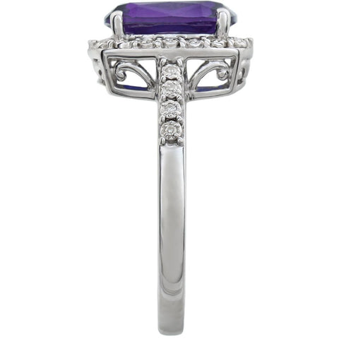 14k White Gold Amethyst & .07 CTW Diamond Ring, Size 7