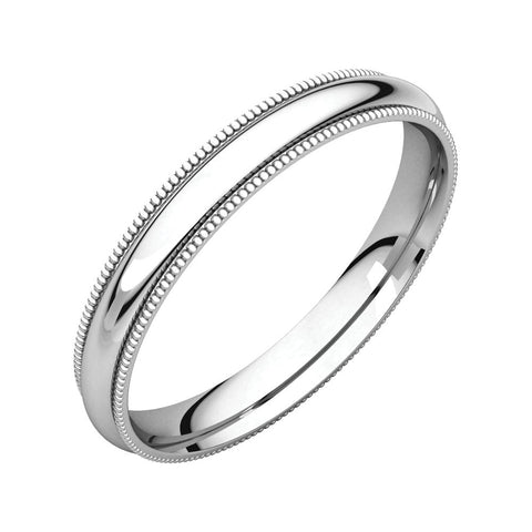 Continuum Sterling Silver 3mm Milgrain Comfort Fit Band, Size 8.5