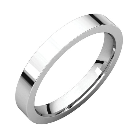 14k White Gold 3mm Flat Comfort Fit Band, Size 10.5