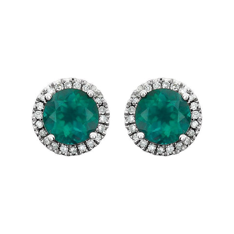 14k White Gold Created Emerald & 1/8 CTW Diamond Earrings