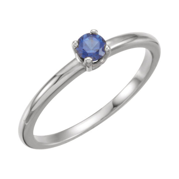 14k White Gold Blue Sapphire "September" Youth Birthstone Ring, Size 3