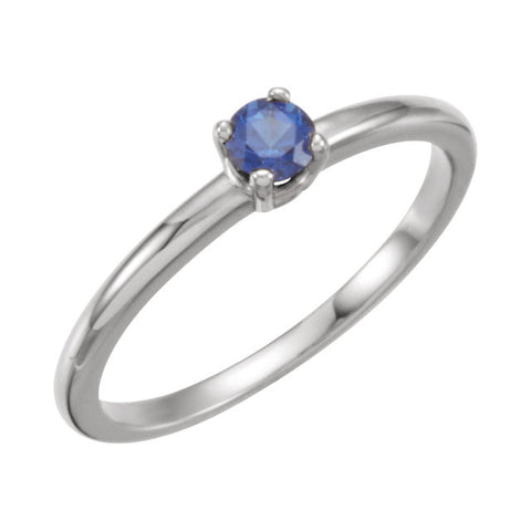 14k White Gold Chatham® Lab-Grown Blue Sapphire "September" Birthstone Ring	, Size 3
