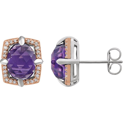 Sterling Silver Rose Gold Plated Amethyst & 1/6 CTW Diamond Earrings