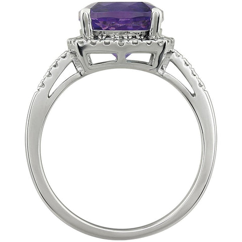14k White Gold Amethyst & .03 CTW Diamond Ring, Size 7