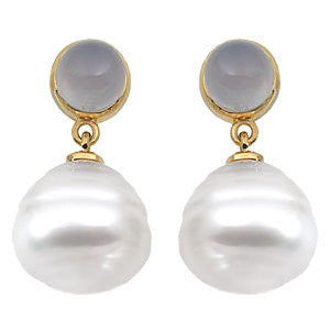 14k White Gold South Sea Cultured Pearl & Chalcedony Earrings