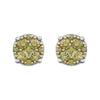 14k White Gold 3/8 CTW Yellow Diamond Cluster Earrings