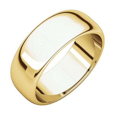 14k Yellow Gold 7mm Half Round Band, Size 8.5