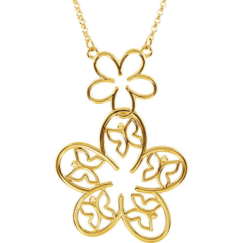 14k Yellow Gold Flower & Butterfly 18" Necklace