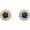 14k Yellow Gold Blue Sapphire & 1/6 CTW Diamond Earrings