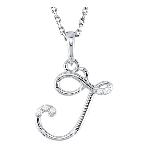 Sterling Silver .03 CTW Diamond Letter "J" Script Initial 18" Necklace