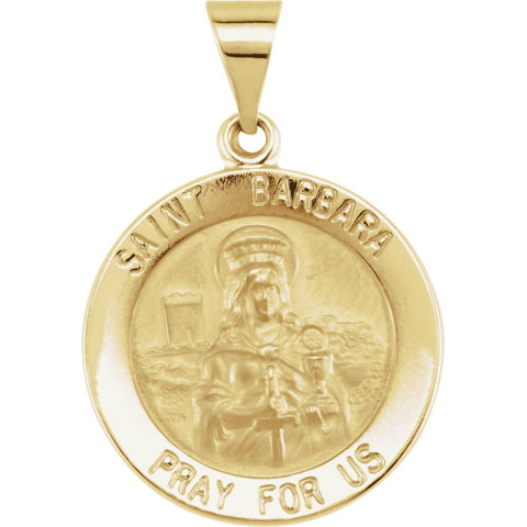 14k Yellow Gold 18.25mm Round Hollow St. Barbara Medal