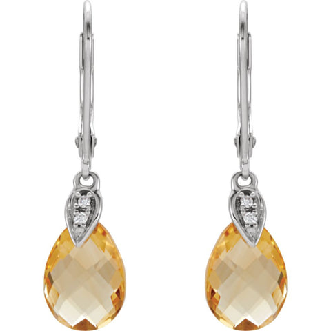 14k White Gold Citrine & .025 CTW Diamond Earrings