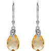 14k White Gold Citrine & .025 CTW Diamond Earrings