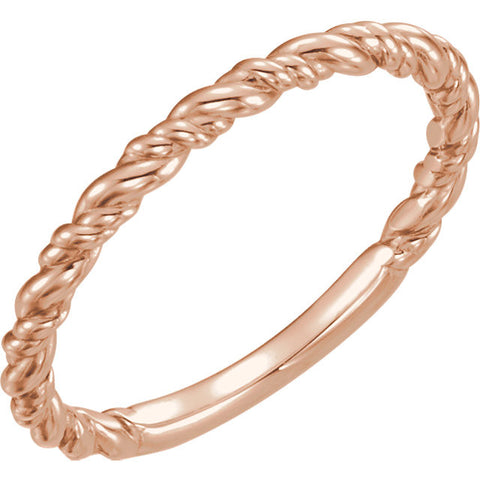 14k Rose Gold Stackable Rope Ring, Size 7