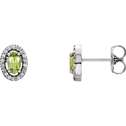 14k White Gold Peridot & .08 CTW Diamond Earrings
