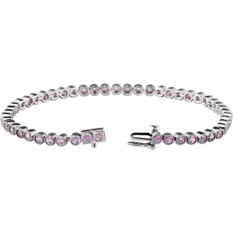 14k White Gold Pink Sapphire 7.25" Line Bracelet