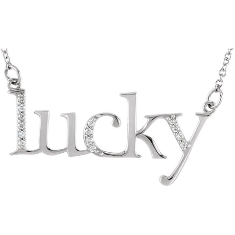 14k White Gold .08 CTW Diamond "Lucky" 16.4" Necklace
