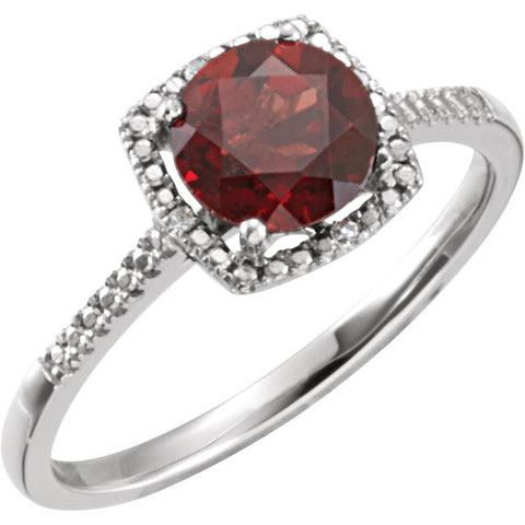 Sterling Silver Mozambique Garnet & .01 CTW Diamond Ring, Size 8