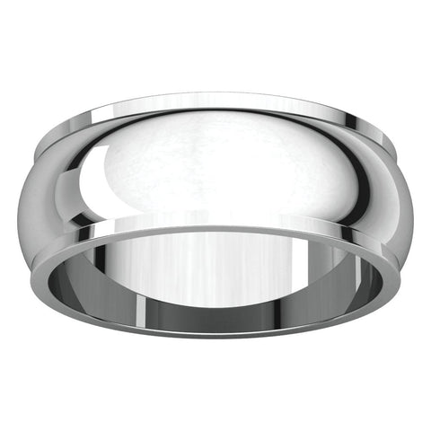 14k White Gold 7mm Half Round Edge Band, Size 13.5