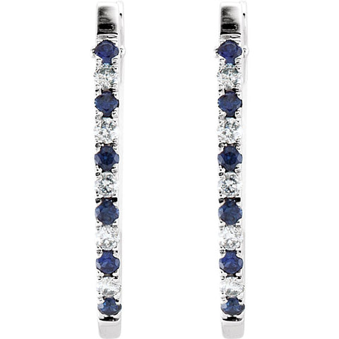 14k White Gold 1/5 CTW Sapphire & Diamond Hoop Earrings