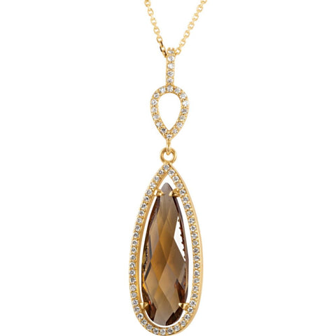 14k Yellow Gold Honey Quartz & 1/3 CTW Diamond Halo-Style 18" Necklace