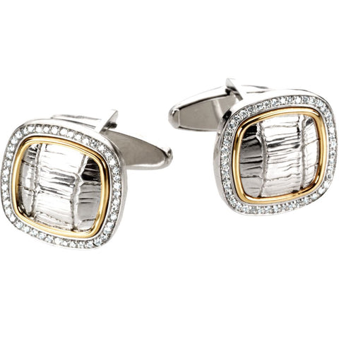 Sterling Silver & 14k Yellow Gold 1/2 CTW Diamond Cuff Links