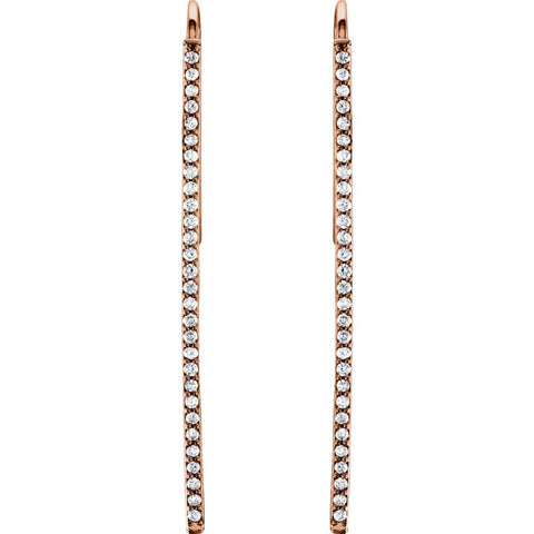14k Rose Gold 1/4 CTW Diamond Vertical Bar Earrings