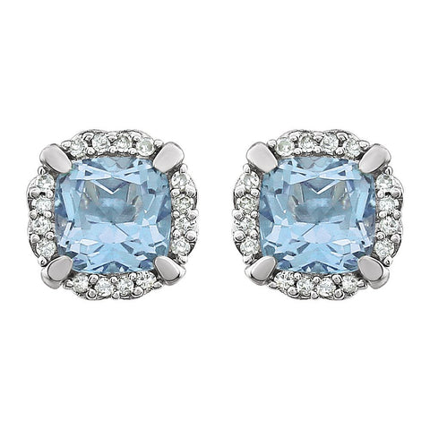 14k White Gold Sky Blue Topaz & 1/10 CTW Diamond Earrings