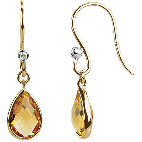 14k Yellow Gold Citrine & Diamond Earrings