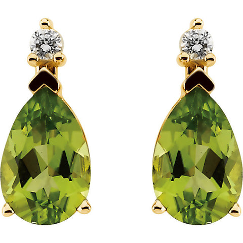14k Yellow Gold Peridot & .08 CTW Diamond Earrings