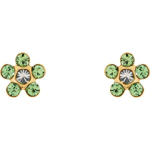 14k Yellow Gold Imitation "August" Youth Birthstone Flower Inverness Piercing Earrings