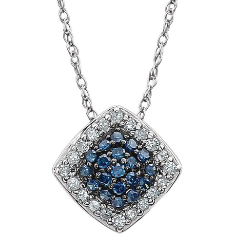 14k White Gold 1/6 CTW Blue & White Diamond Cluster 18" Necklace