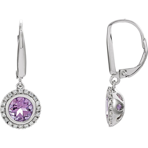14k White Gold Amethyst & 1/6 CTW Diamond Earrings