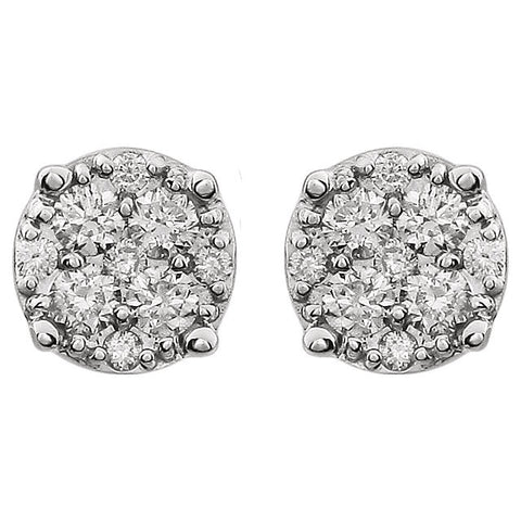 14k White Gold 1/4 CTW Diamond Cluster Friction Post Earrings