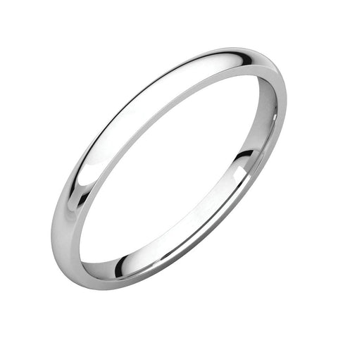14k White Gold 2mm Light Comfort Fit Band, Size 6.5
