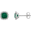 14k White Gold Created Emerald & 1/10 ctw. Diamond Earrings