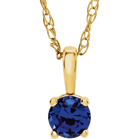 14k Yellow Gold Blue Sapphire "September" Birthstone 14" Necklace
