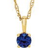 14k Yellow Gold Imitation Blue Sapphire " September" Birthstone 14-inch Necklace for Kids