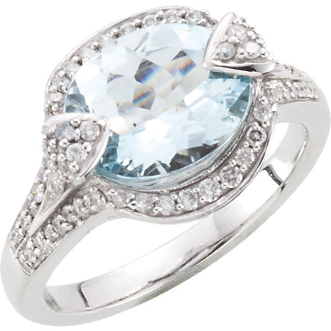 14k White Gold Aquamarine & Diamond Accented Ring, Size 7