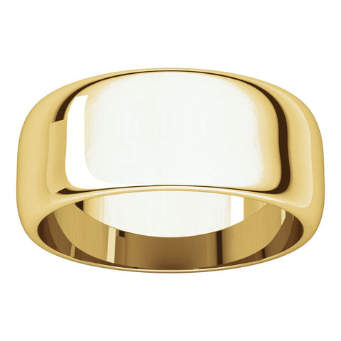 14k Yellow Gold 8mm Half Round Band, Size 7