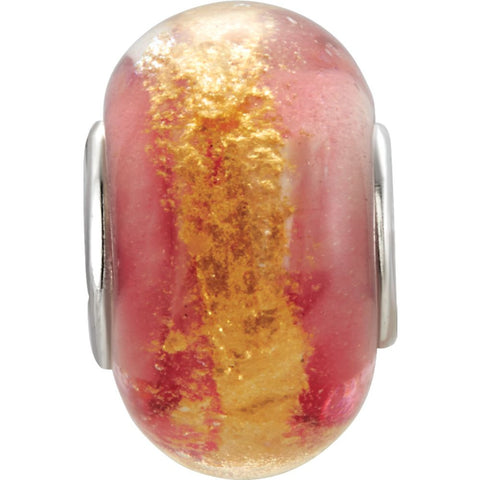 Sterling Silver 9mm Pink & Gold Glass Bead