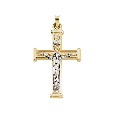 14K Yellow & White 14 Hollow Crucifix Pendant