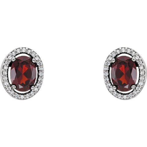14k White Gold Mozambique Garnet & 1/8 CTW Diamond Earrings